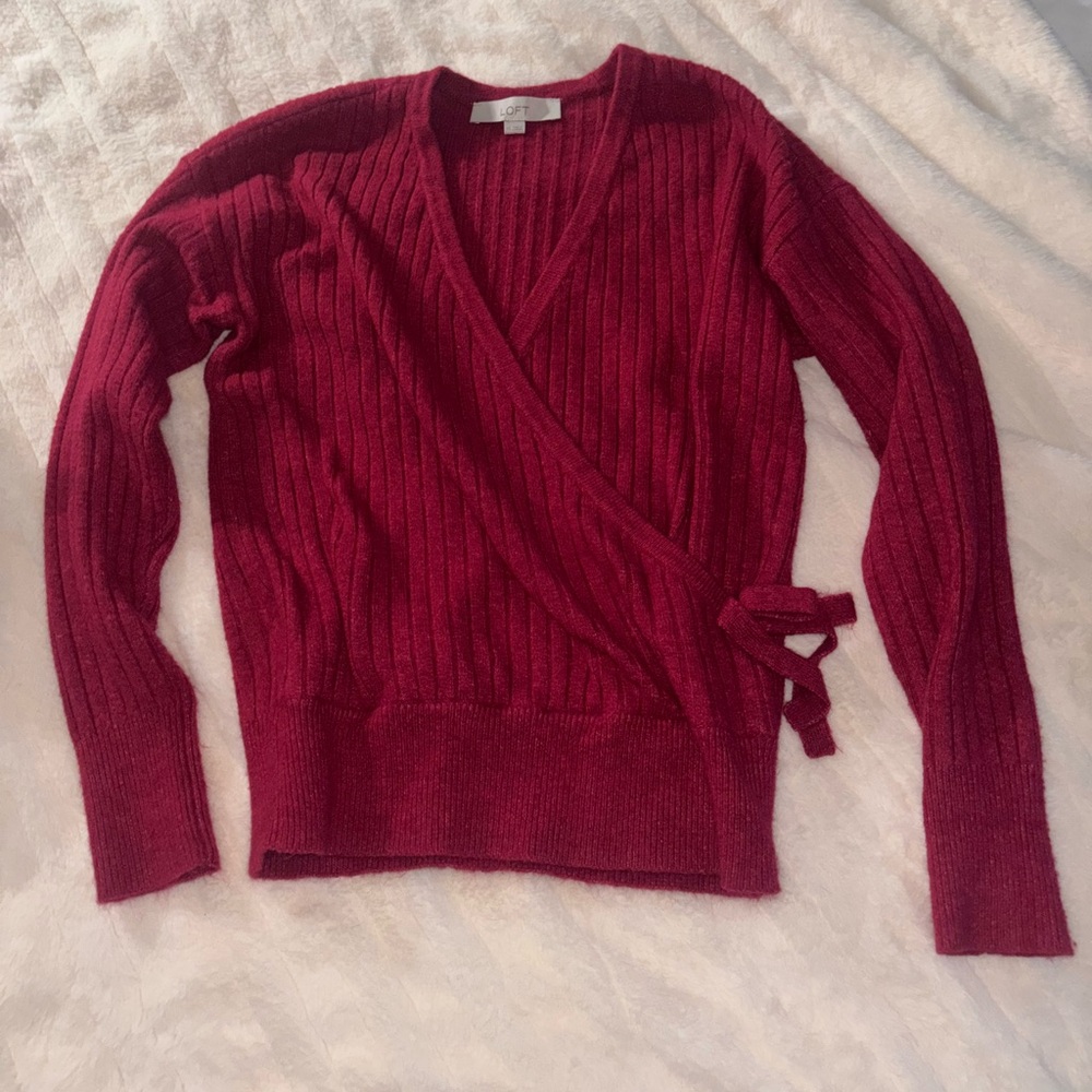 LOFT hot pink V-Neck Wrap Sweater